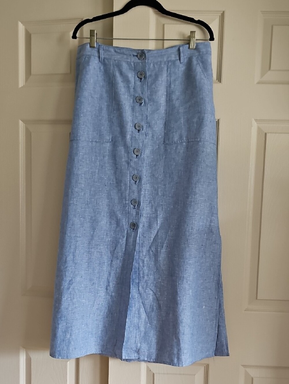 Talbots Light Blue Button-Front Linen Midi Skirt - Picture 2 of 8